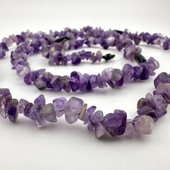 Tumbled Amethyst Necklace Single Strand Sterling Silver Beads 38" L Purple VTG - Picture 8 of 12